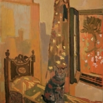 Cat on the Bed at Biot 29x24 1967