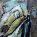 Untitled (still life with fish and wine bottle) 19 x 28 1/2 1926?
