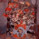 Zinnias in Blue Watering Can 40 x 30 1972