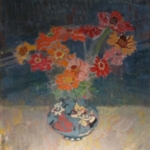 Zinnias in Chinese Vase 24 x 18 1972