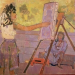 Diane Painting a Model in Woodstock 29 x 39 1/4 1982