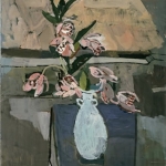 String of Orchids on a Blue Table 22x18 1985